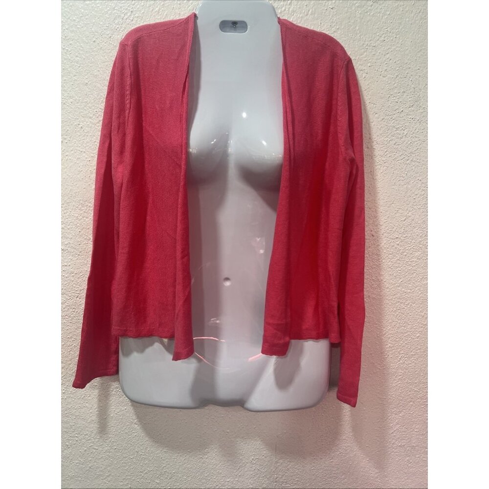 J‎ Jill Cardigan Womens SZ PS Pink Linen Blend Open Front Knit Casual Ladies